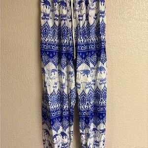 India Boutique Blue and White Straight Leg Pants